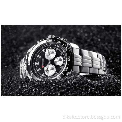 CURREN 8077 Men's Stainless Steel Wristwatches Fashion Military Sports Quartz Wristwatch